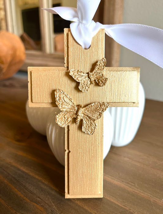 Cross with Butterflies Ornament